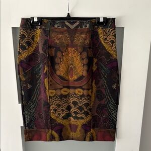 Etro Red and Gold Knee-Length Pencil Skirt